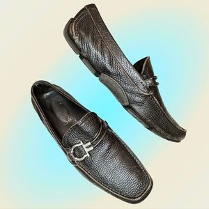 Salvatore Ferragamo Italian Leather Men's Driver Mocwith Gancini Ornament